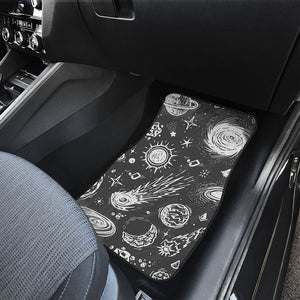 Black White Galaxy Outer Space Print Front and Back Car Floor Mats