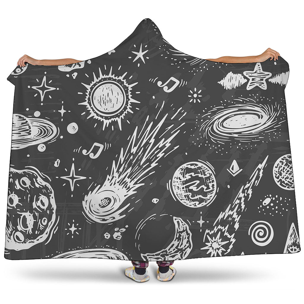 Black White Galaxy Outer Space Print Hooded Blanket