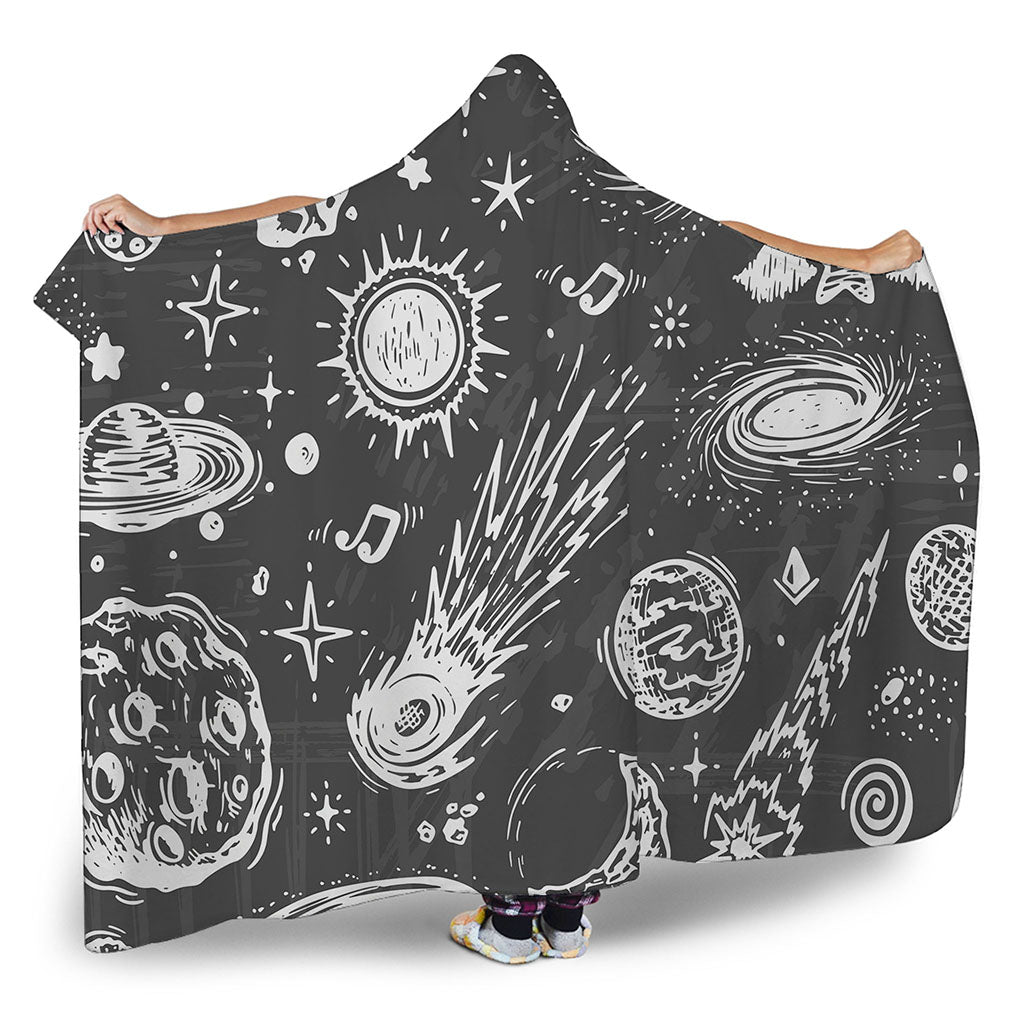 Black White Galaxy Outer Space Print Hooded Blanket