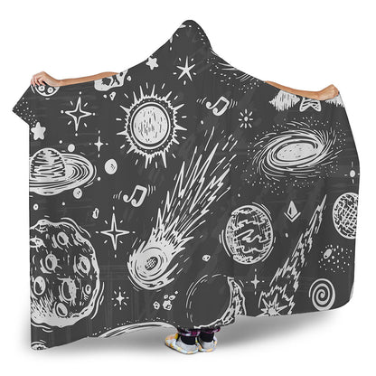 Black White Galaxy Outer Space Print Hooded Blanket