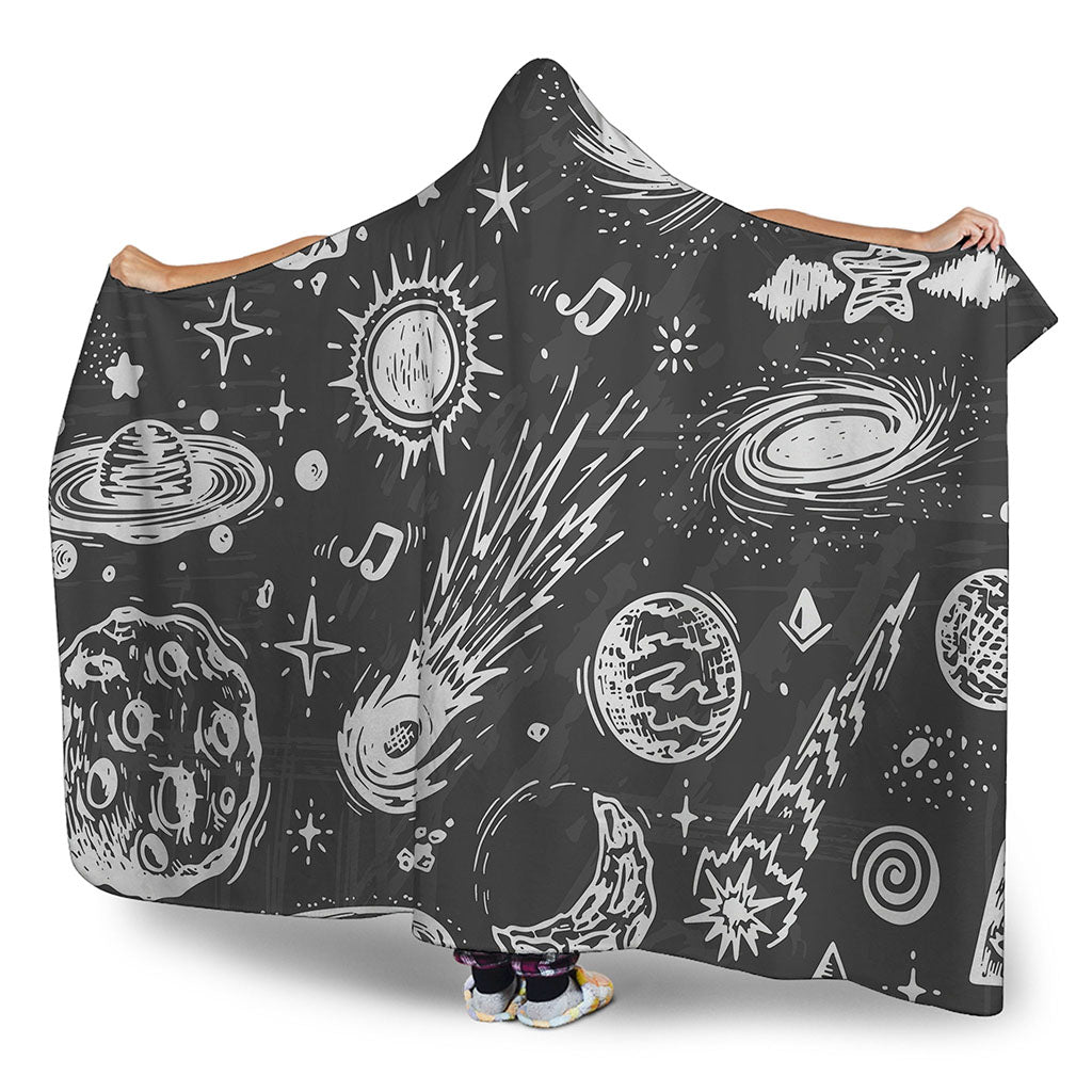 Black White Galaxy Outer Space Print Hooded Blanket