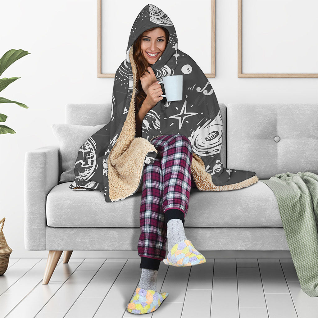 Black White Galaxy Outer Space Print Hooded Blanket