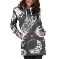 Black White Galaxy Outer Space Print Pullover Hoodie Dress