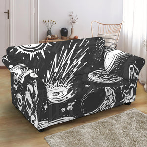 Black White Galaxy Outer Space Print Loveseat Slipcover