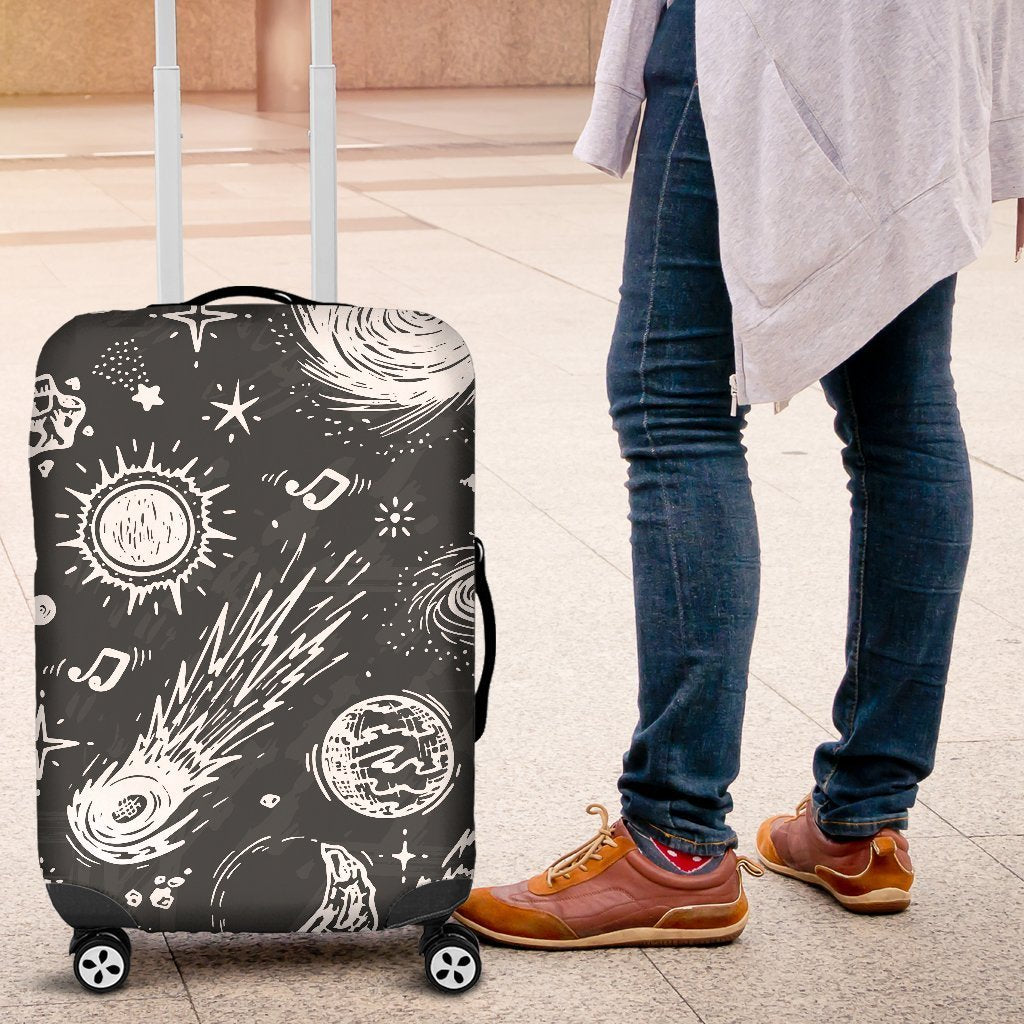 Black White Galaxy Outer Space Print Luggage Cover GearFrost