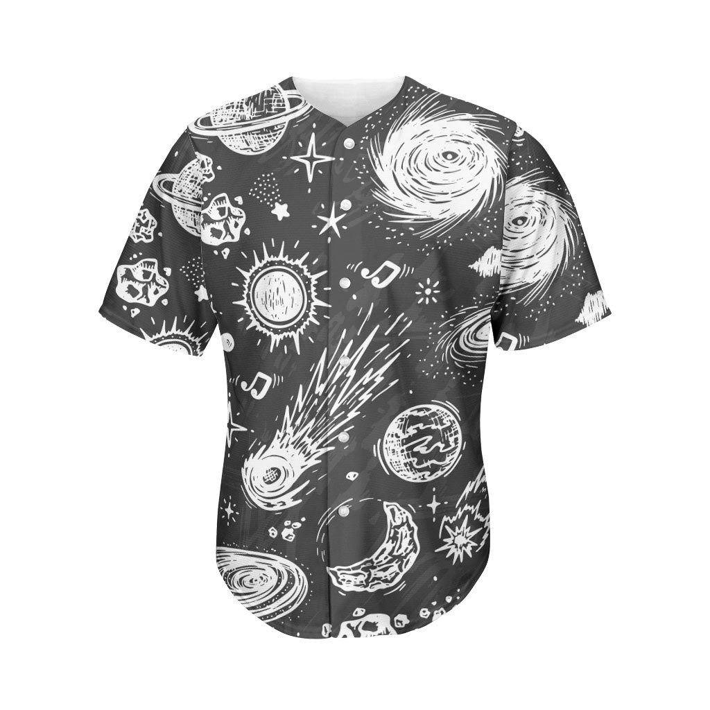 Black White Galaxy Outer Space Print Men's Baseball Jersey