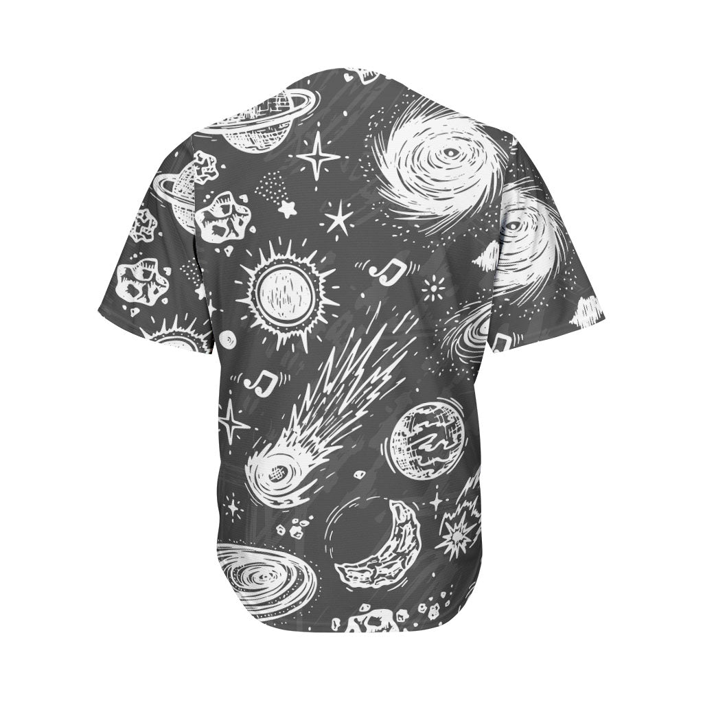 Black White Galaxy Outer Space Print Men's Baseball Jersey