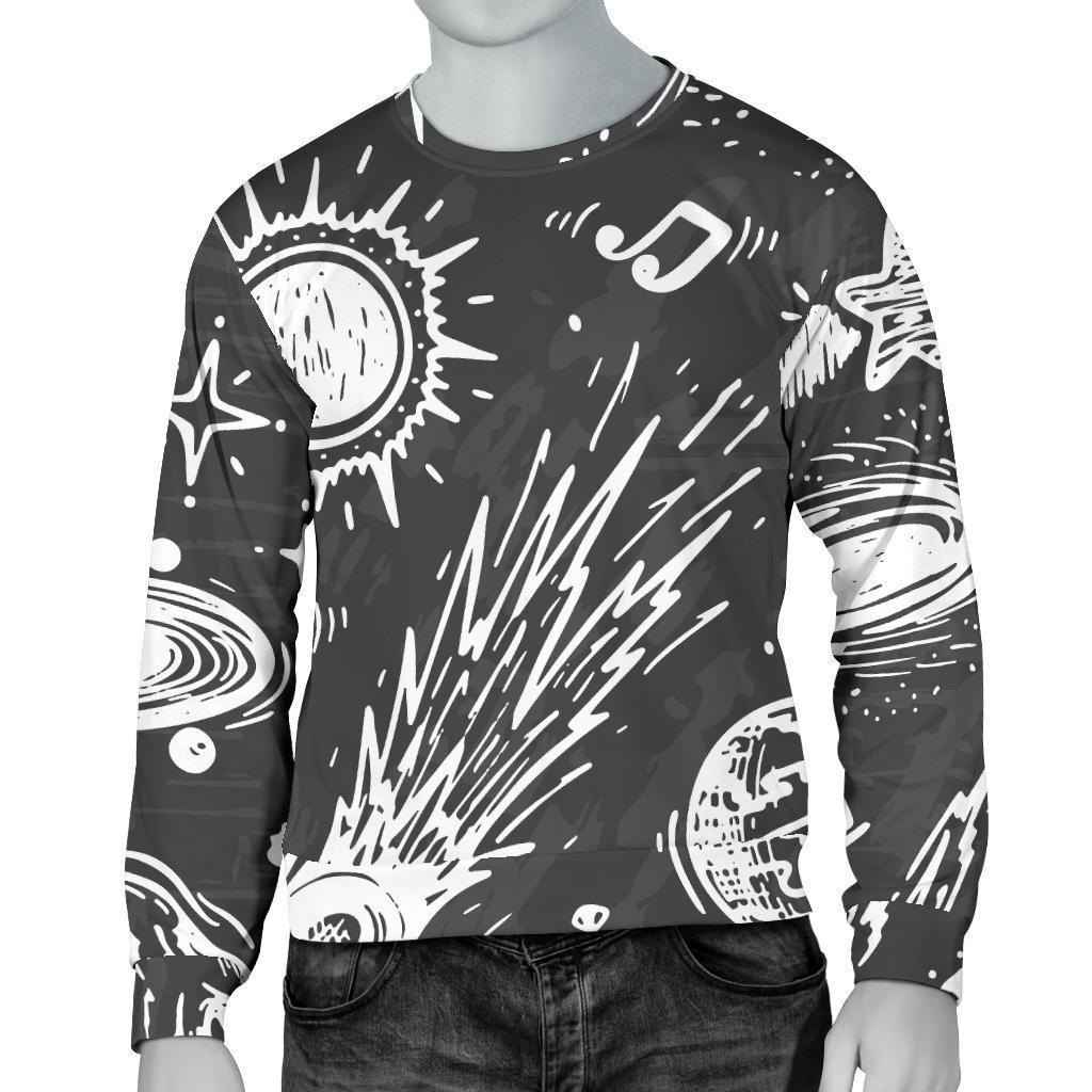 Black White Galaxy Outer Space Print Men's Crewneck Sweatshirt GearFrost
