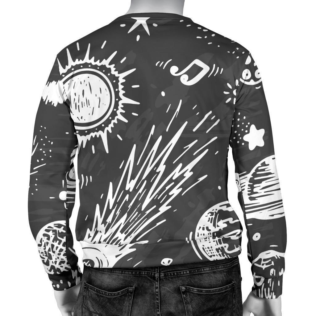 Black White Galaxy Outer Space Print Men's Crewneck Sweatshirt GearFrost