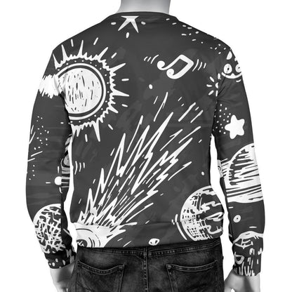 Black White Galaxy Outer Space Print Men's Crewneck Sweatshirt GearFrost