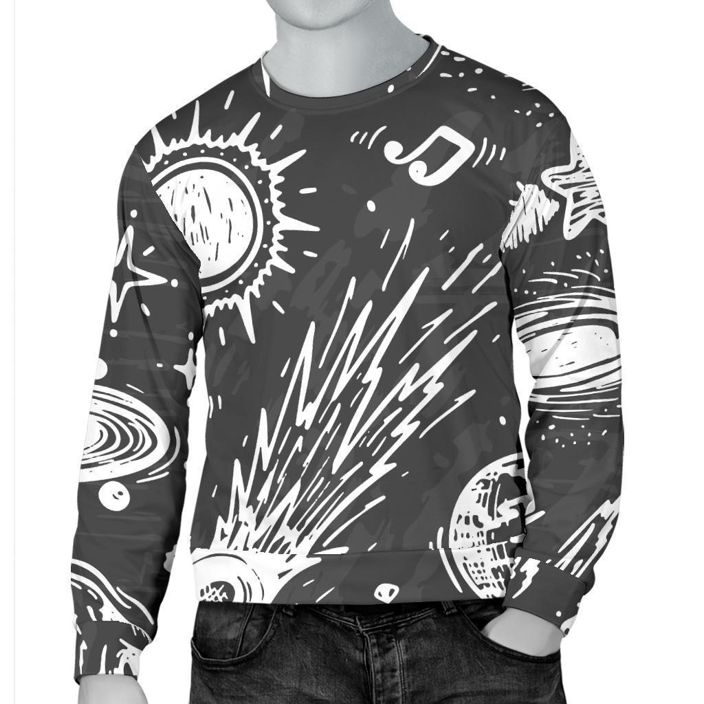 Black White Galaxy Outer Space Print Men's Crewneck Sweatshirt GearFrost