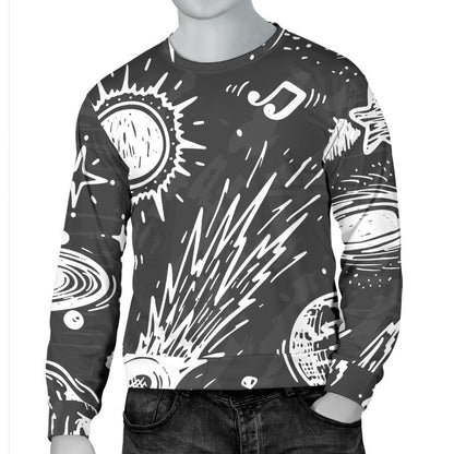 Black White Galaxy Outer Space Print Men's Crewneck Sweatshirt GearFrost