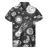 Black White Galaxy Outer Space Print Men's Short Sleeve Shirt