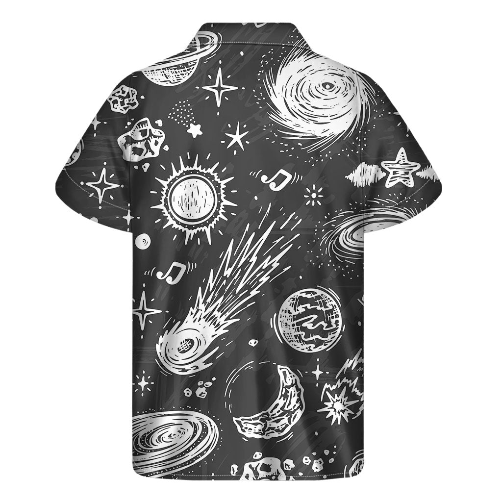 Black White Galaxy Outer Space Print Men's Short Sleeve Shirt