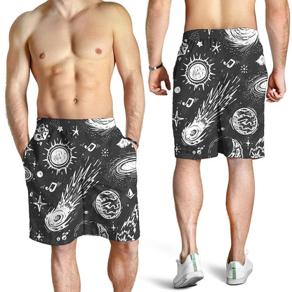 Black White Galaxy Outer Space Print Men's Shorts