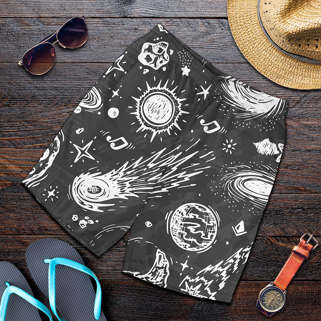 Black White Galaxy Outer Space Print Men's Shorts