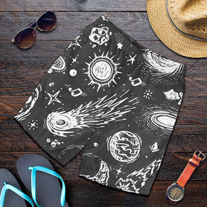 Black White Galaxy Outer Space Print Men's Shorts