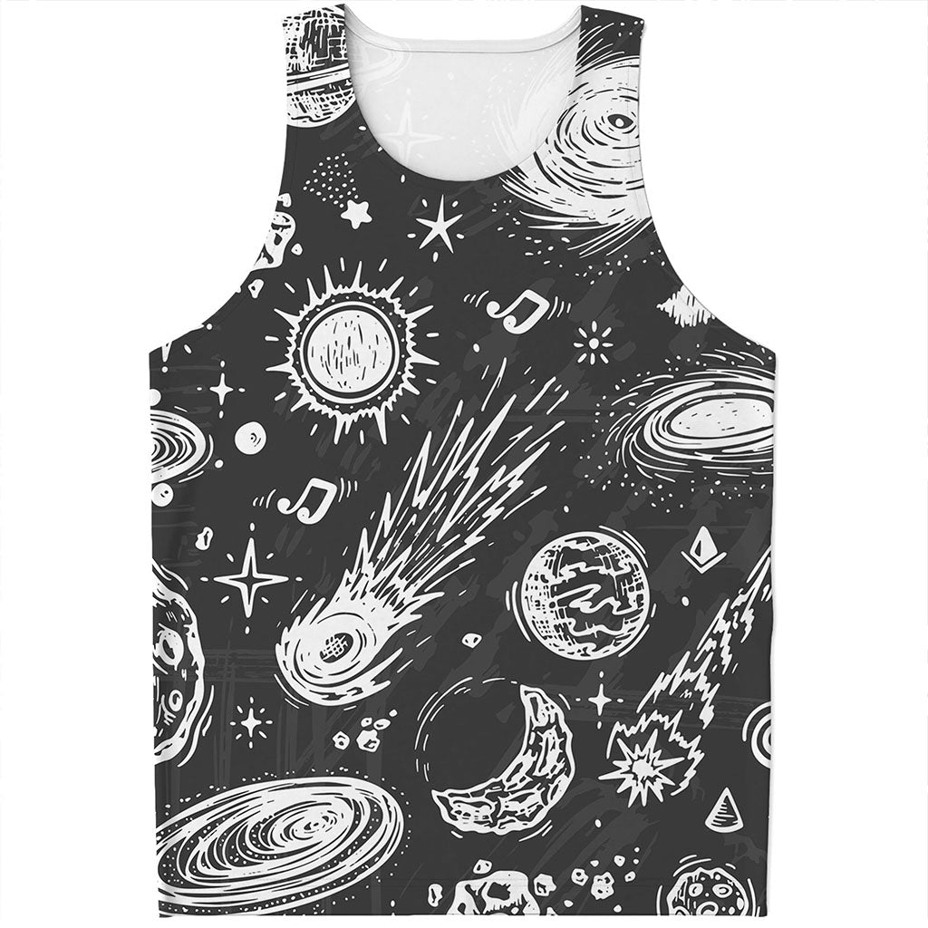 Black White Galaxy Outer Space Print Men's Tank Top