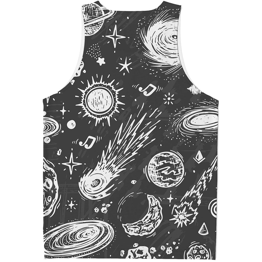 Black White Galaxy Outer Space Print Men's Tank Top