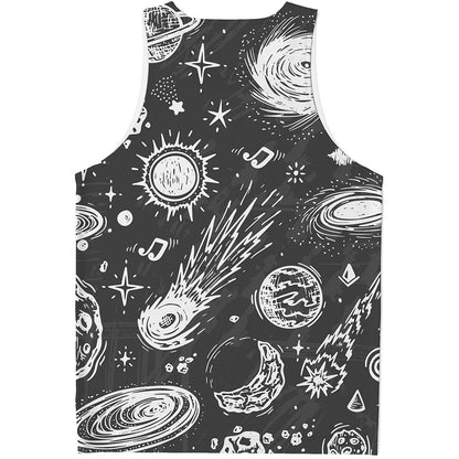 Black White Galaxy Outer Space Print Men's Tank Top