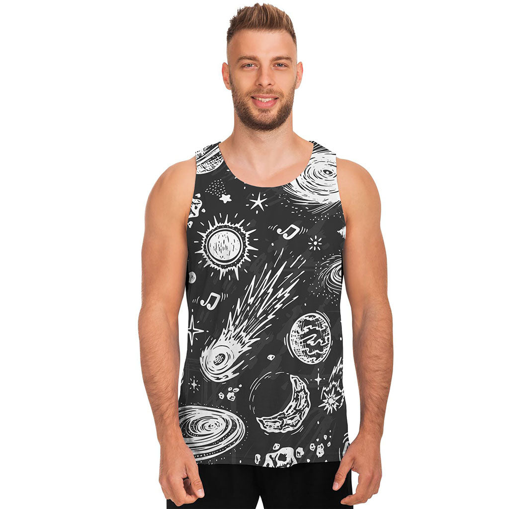 Black White Galaxy Outer Space Print Men's Tank Top
