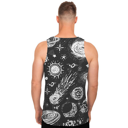 Black White Galaxy Outer Space Print Men's Tank Top