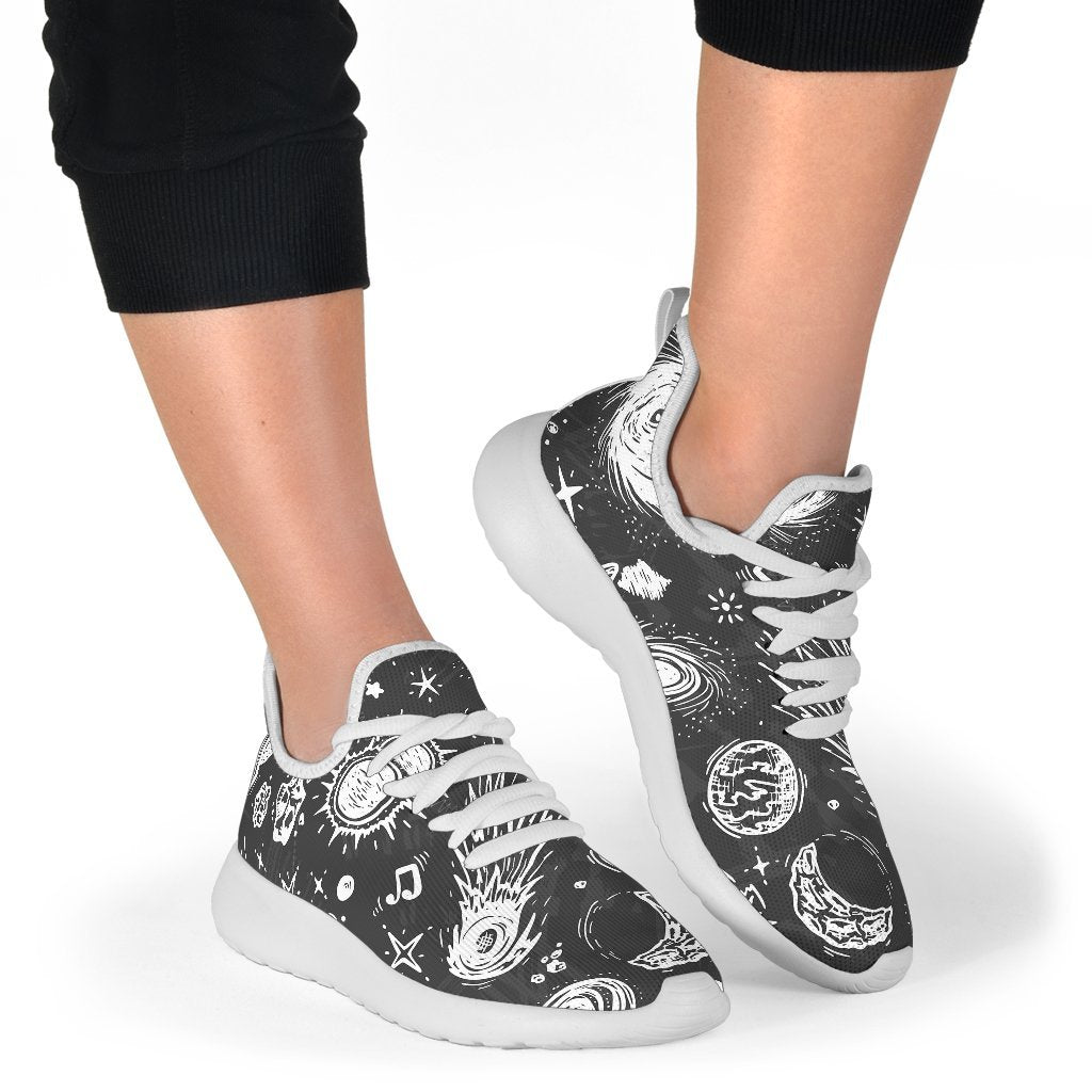 Black White Galaxy Outer Space Print Mesh Knit Shoes GearFrost