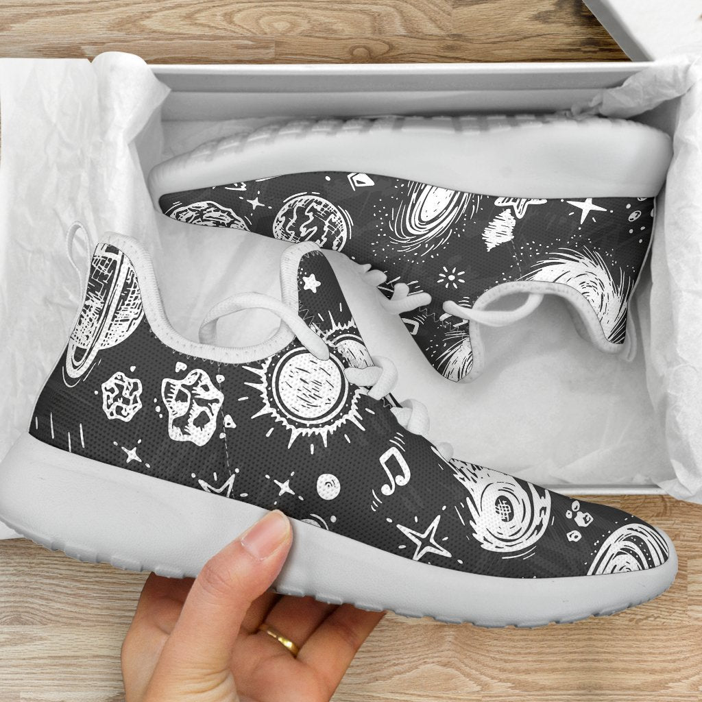 Black White Galaxy Outer Space Print Mesh Knit Shoes GearFrost