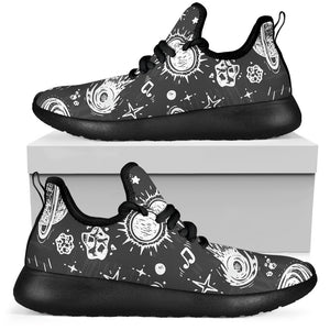 Black White Galaxy Outer Space Print Mesh Knit Shoes GearFrost