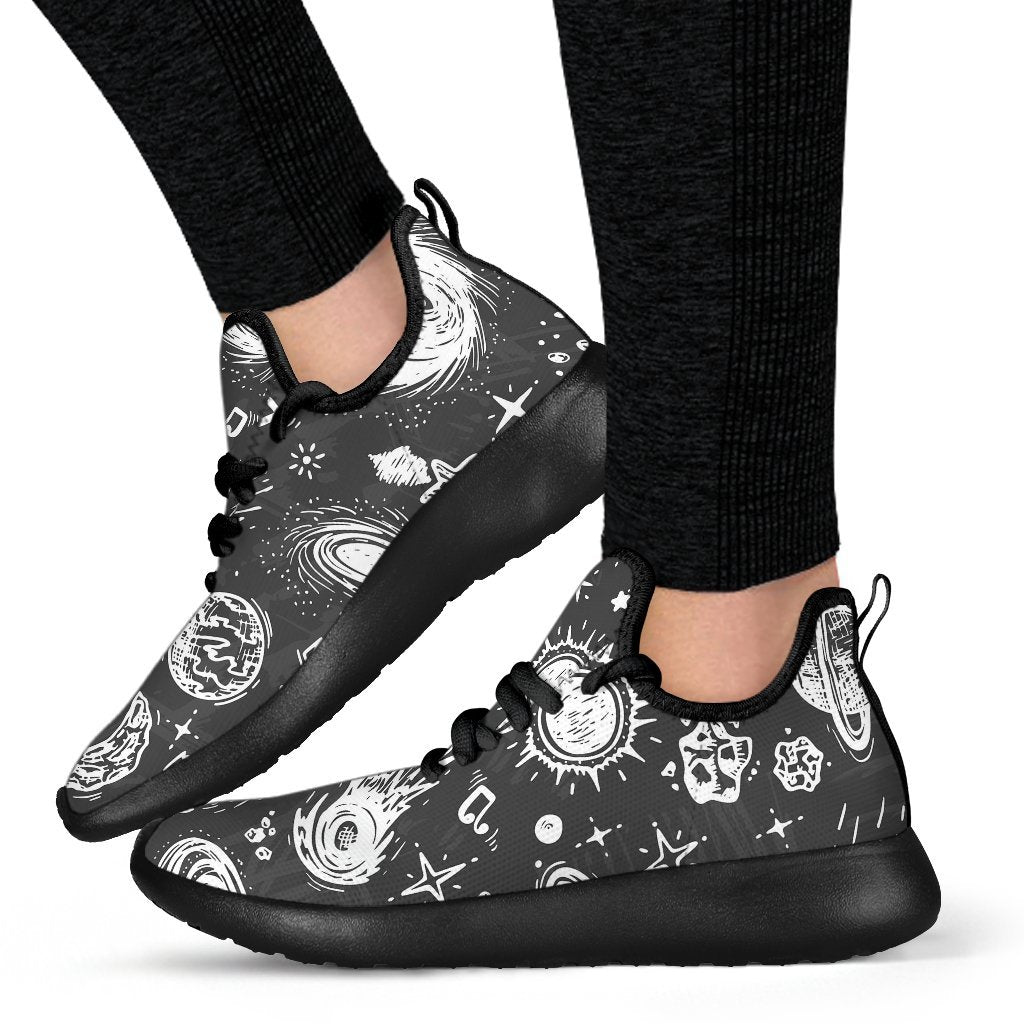 Black White Galaxy Outer Space Print Mesh Knit Shoes GearFrost