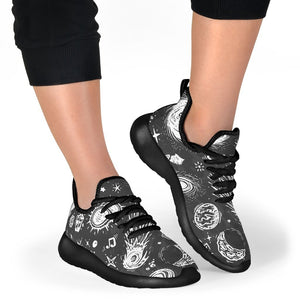 Black White Galaxy Outer Space Print Mesh Knit Shoes GearFrost