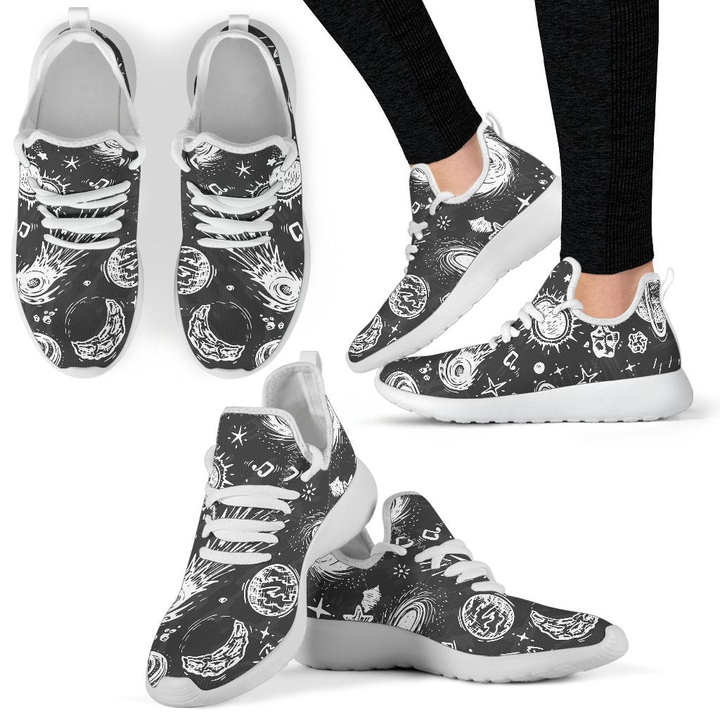 Black White Galaxy Outer Space Print Mesh Knit Shoes GearFrost