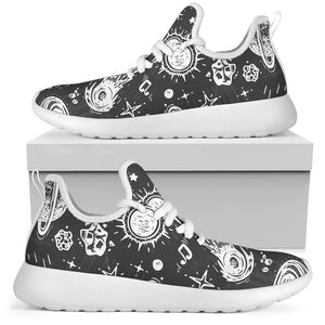 Black White Galaxy Outer Space Print Mesh Knit Shoes GearFrost