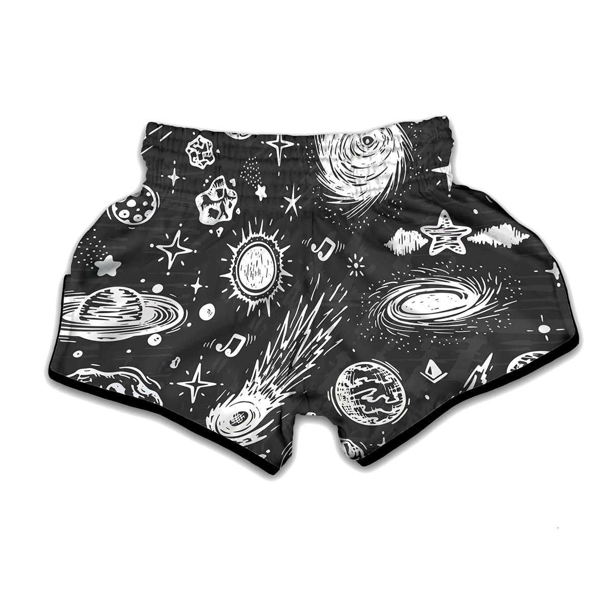 Black White Galaxy Outer Space Print Muay Thai Boxing Shorts