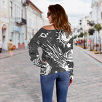 Black White Galaxy Outer Space Print Off Shoulder Sweatshirt GearFrost