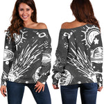 Black White Galaxy Outer Space Print Off Shoulder Sweatshirt GearFrost