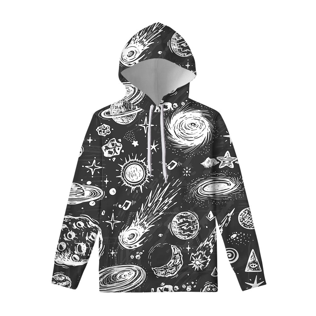 Black White Galaxy Outer Space Print Pullover Hoodie