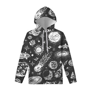 Black White Galaxy Outer Space Print Pullover Hoodie