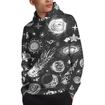 Black White Galaxy Outer Space Print Pullover Hoodie