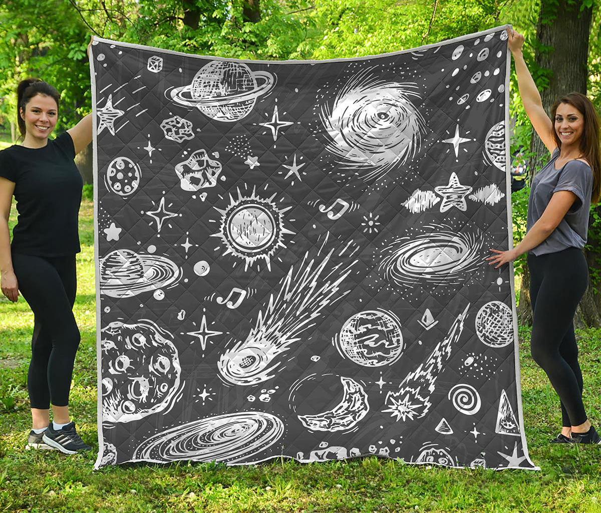 Black White Galaxy Outer Space Print Quilt