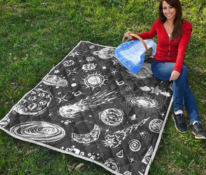 Black White Galaxy Outer Space Print Quilt