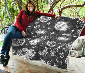 Black White Galaxy Outer Space Print Quilt