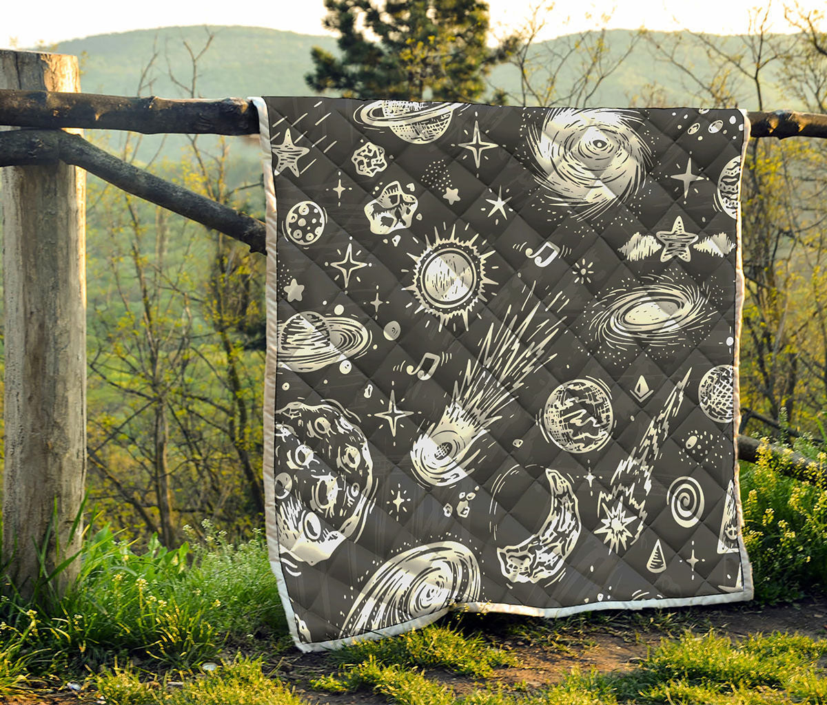 Black White Galaxy Outer Space Print Quilt