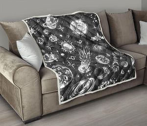 Black White Galaxy Outer Space Print Quilt