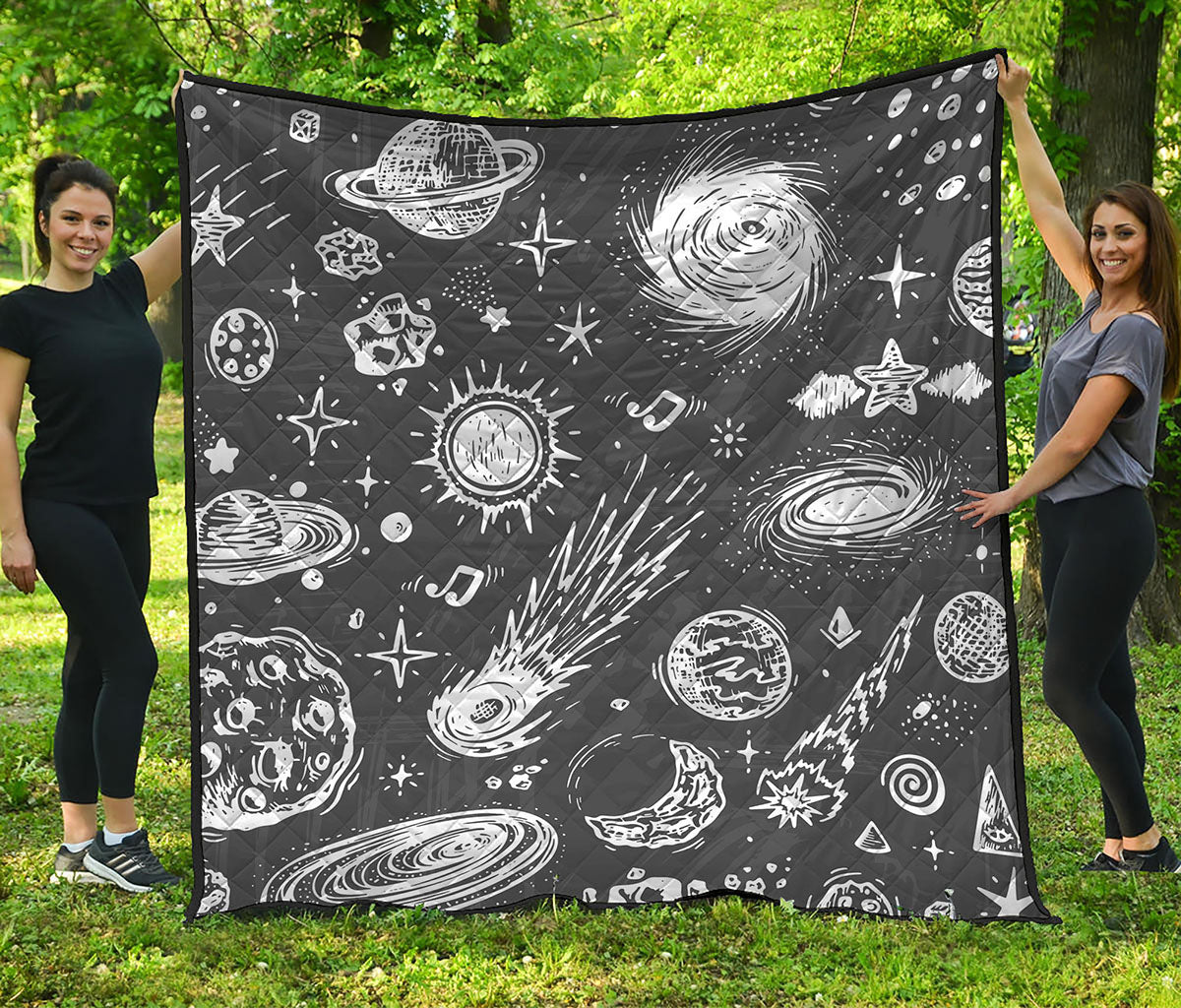 Black White Galaxy Outer Space Print Quilt