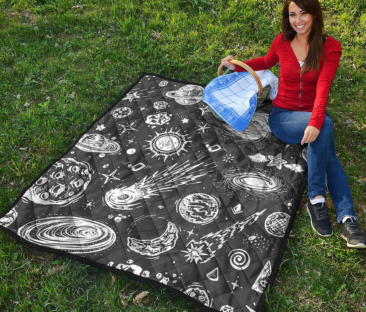 Black White Galaxy Outer Space Print Quilt