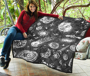 Black White Galaxy Outer Space Print Quilt