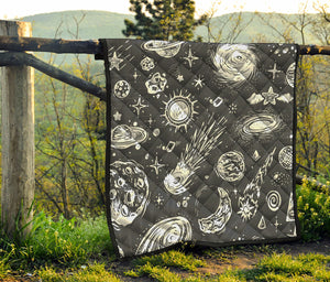 Black White Galaxy Outer Space Print Quilt