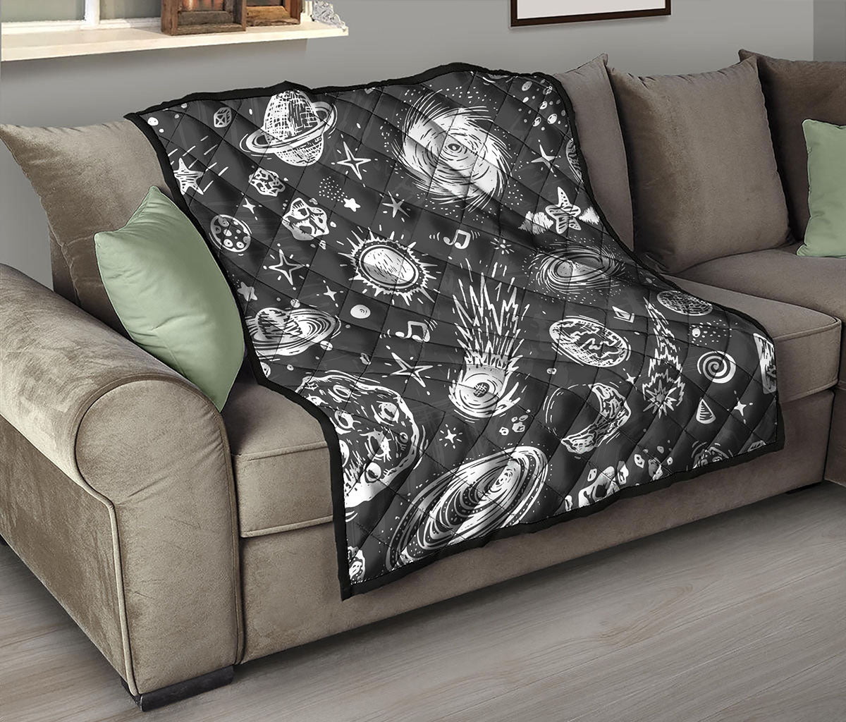 Black White Galaxy Outer Space Print Quilt