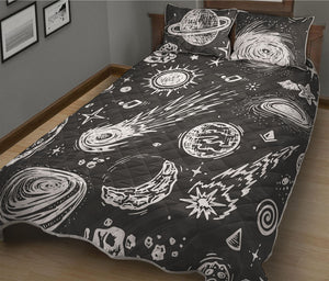 Black White Galaxy Outer Space Print Quilt Bed Set